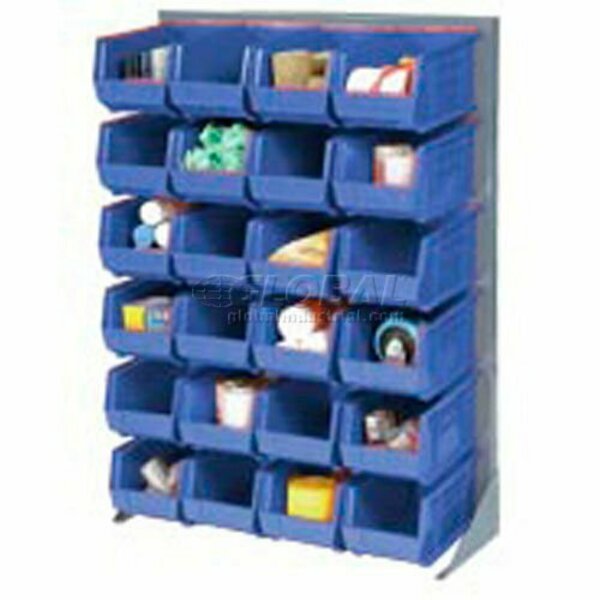 Global Industrial Singled Sided Louvered Bin Rack w/ 24F Blue Bins, 36inW x 15inD x 50inH 550166BL